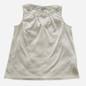 Rose + Olive cottage boho white sleeveless blouse dotted texture ruffle collar